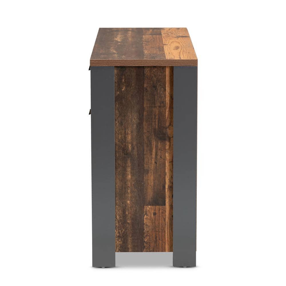 Baxton Studio Ranger Mid-Century Modern Rustic Brown Finished Wood and Grey Metal 2-Door Sideboard Buffet