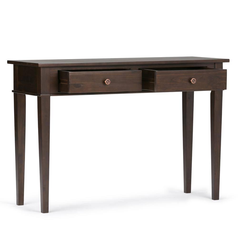 Simpli Home Carlton 44"W Solid Wood Storage Console Table in Dark Tobacco Brown with 2 Drawers