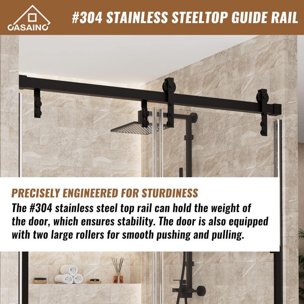 60" W x 76" H Frameless Shower Door Double Sliding 10MM Tempered Glass 304 Stainless Steel Hardware