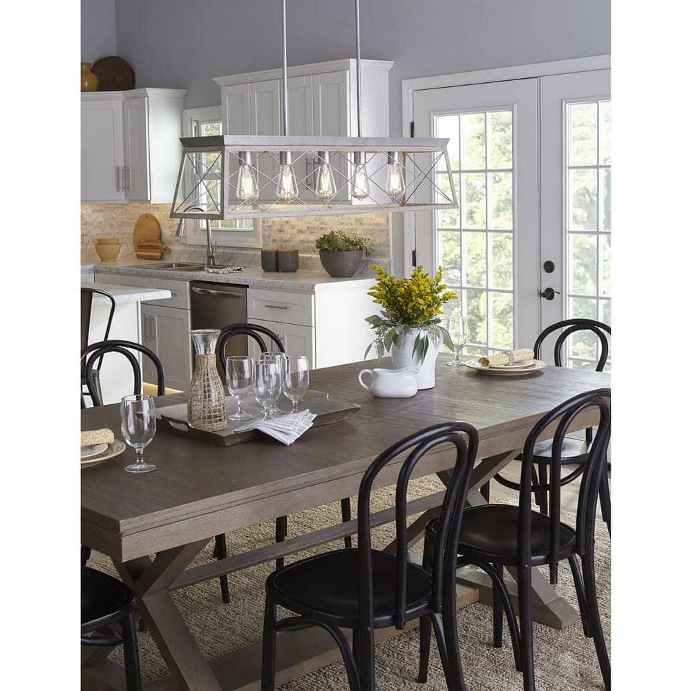 Progress Lighting Briarwood 5-Light Linear Chandelier, Galvanized Finish, Steel Material, Faux-Painted Wood Enclosure