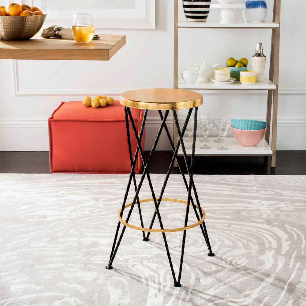 SAFAVIEH Hester Mid-Century Retro Round Top Bar Stool, Black/Gold