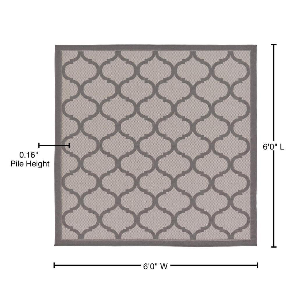 Unique Loom 6' 1 x 6' 1 Square Gray Outdoor Trellis Moroccan Area Rug