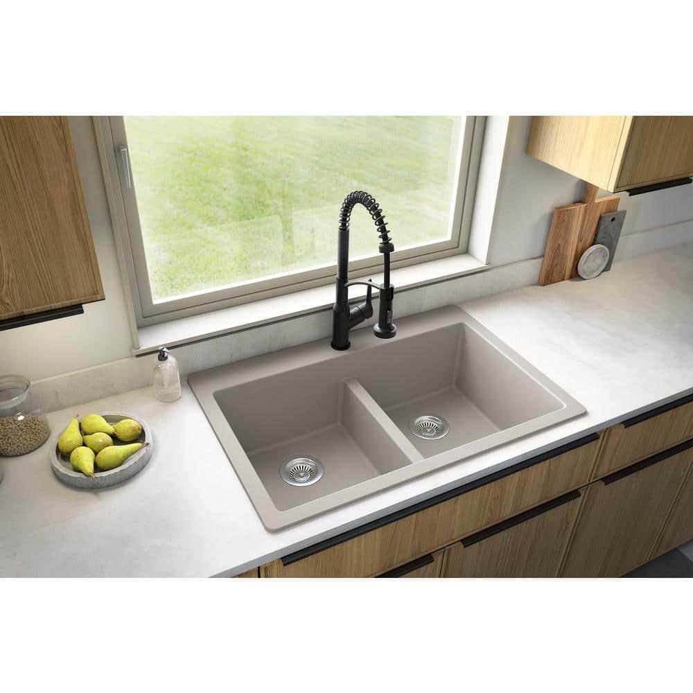 Karran Quartz 33'' X 22'' 50/50 Double Bowl Composite Drop-in Kitchen Sink