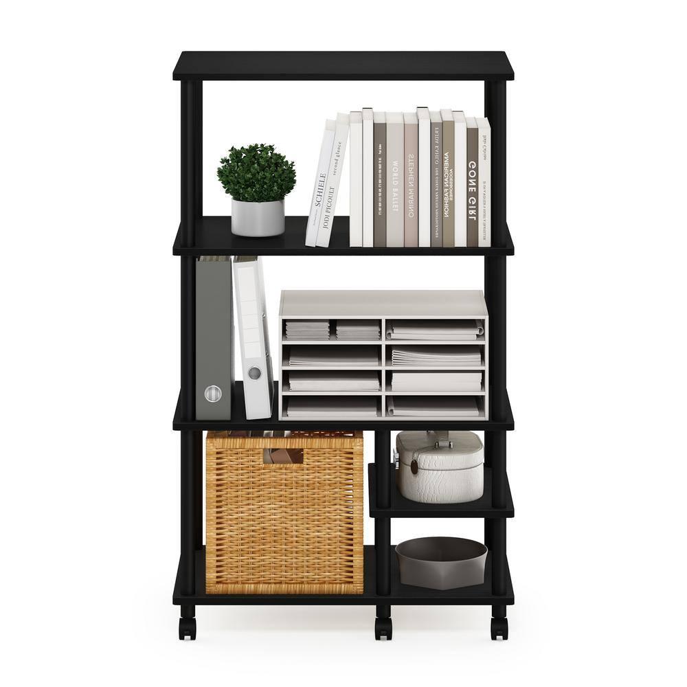 Furinno Turn-N-Tube 4-Tier Toolless Multipurpose Printer Stand Display Storage Shelf with Wheels, Americano/Black