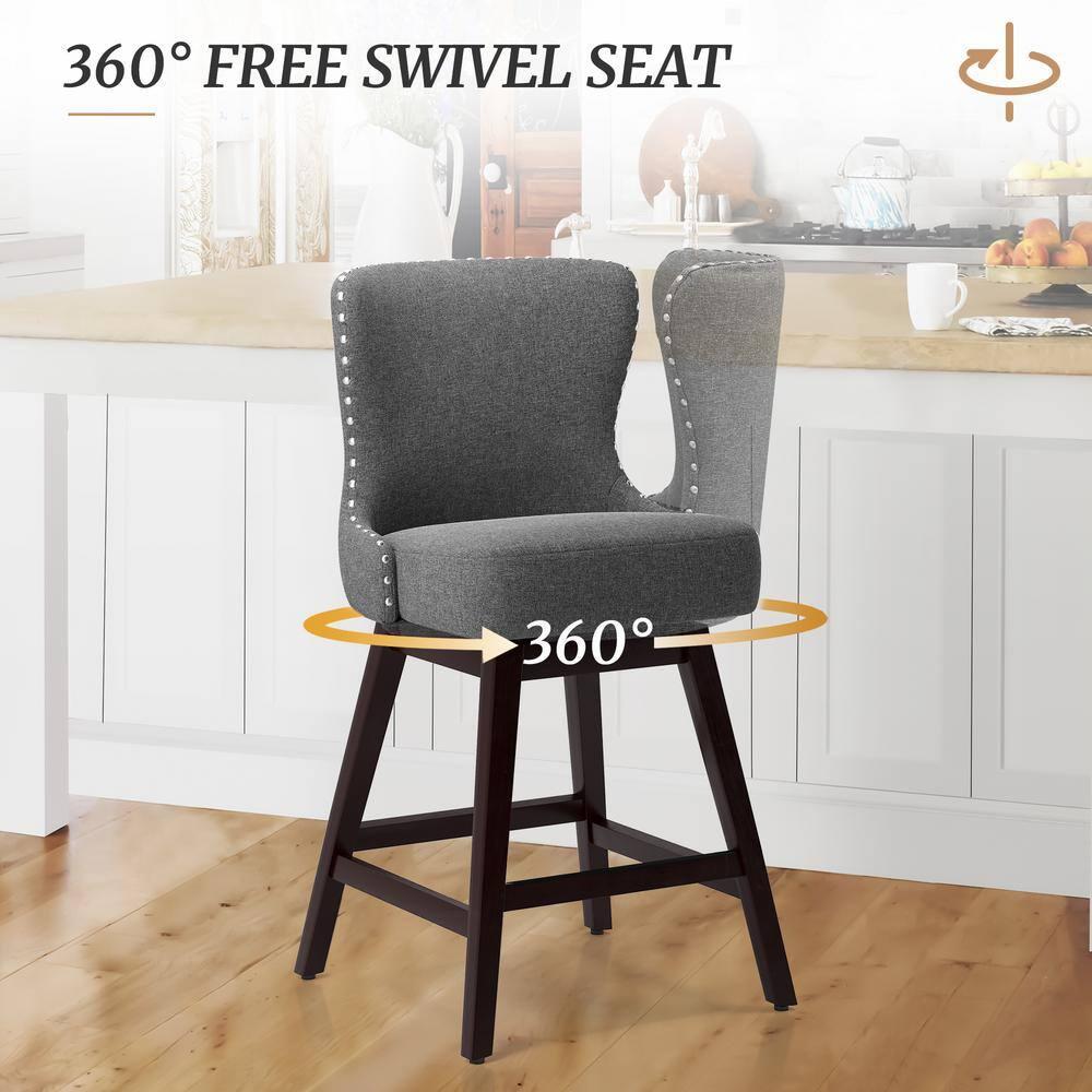Zola 26 in. Gray Wood Frame Fabric Upholstered Swivel Bar Stool (Set of 4)