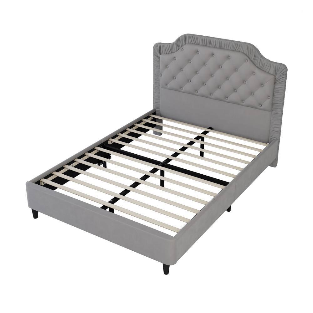 Gray Velvet Full Size Upholstered Bed with Tufted Headboard