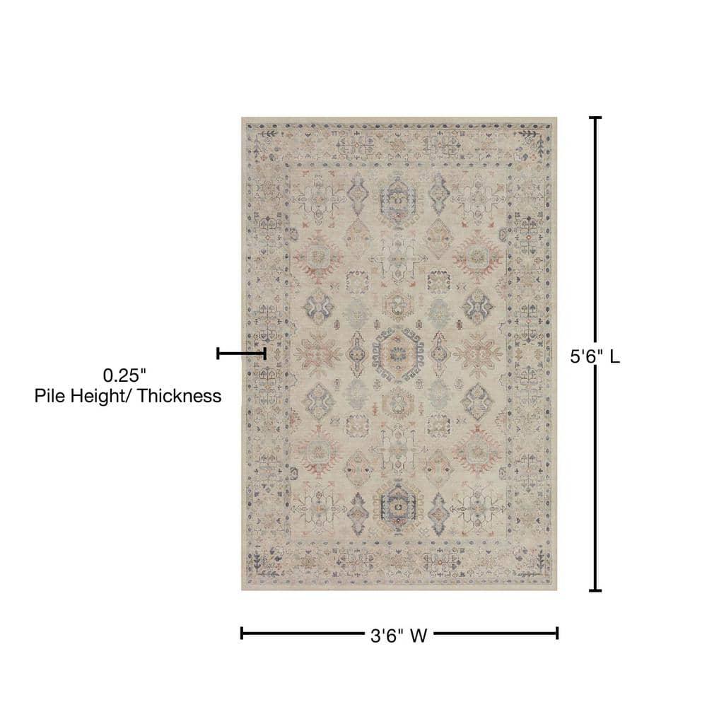 3'6"x5'6" Hathaway Rug Beige - Loloi Rugs: Traditional Medallion, Indoor Flat Pile, Polyester Canvas Backing