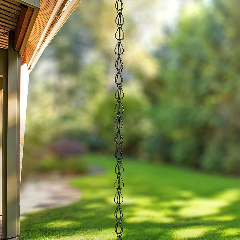 Monarch Rain Chains Aluminum Teardrop Rain Chain, 8.5 ft Black Powder Coated Aluminum Decorative Rain Catcher Chain for Gutters, Black Aluminum Rain Gutter Replacement Downspout