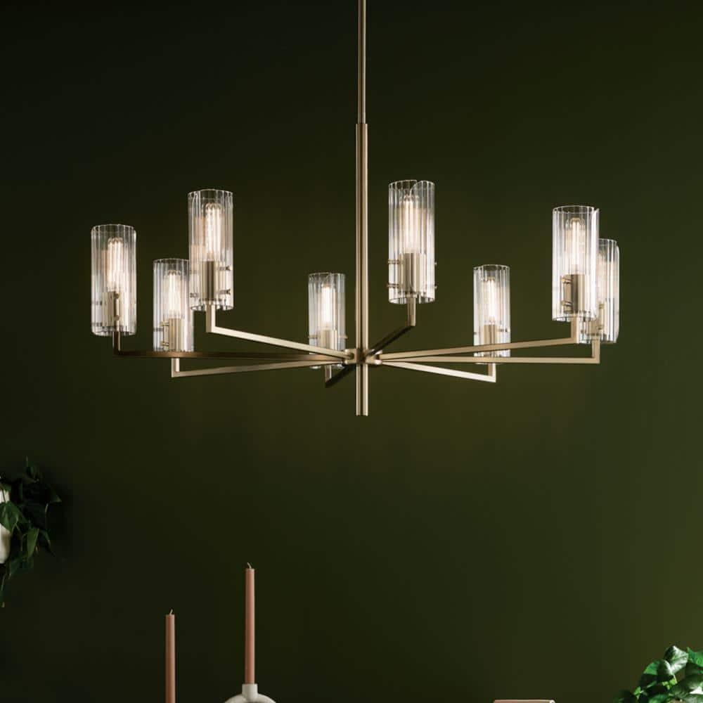 Champagne Bronze 8-Light Chandelier with Clear Fluted Glass Shades