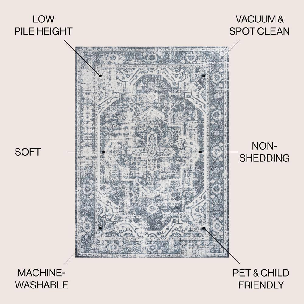 JONATHAN Y Keesha Bold Distressed Medallion Low-Pile Machine-Washable Cream/Blue 3 ft. x 5 ft. Area Rug