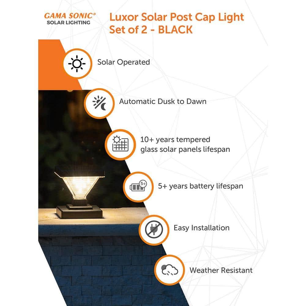Luxor Black 4x4 and 5x5 Solar LED Deck Post Cap Light with Warm White and Hi/Lo Mode for Backyard and Wood Fence(2-Pack) (Set of 2)