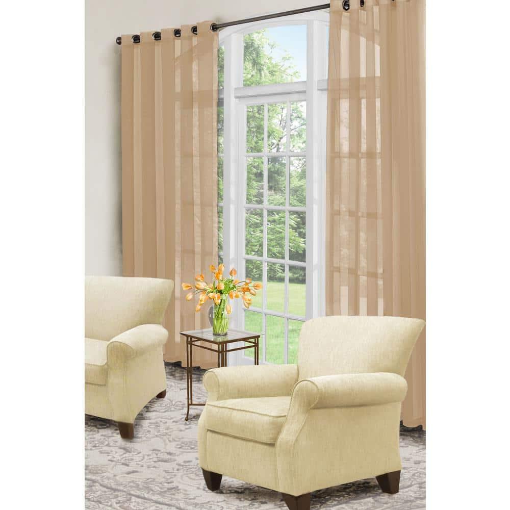 Arm & Hammer Curtain Fresh Odor-Neutralizing Sheer Voile Grommet Single Curtain Panel, Beige, 59 x 95
