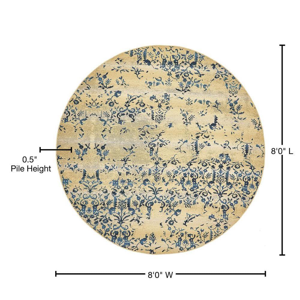 Unique Loom Outdoor Botanical Collection Area Rug - Ivy (8'  Round Beige/Blue)