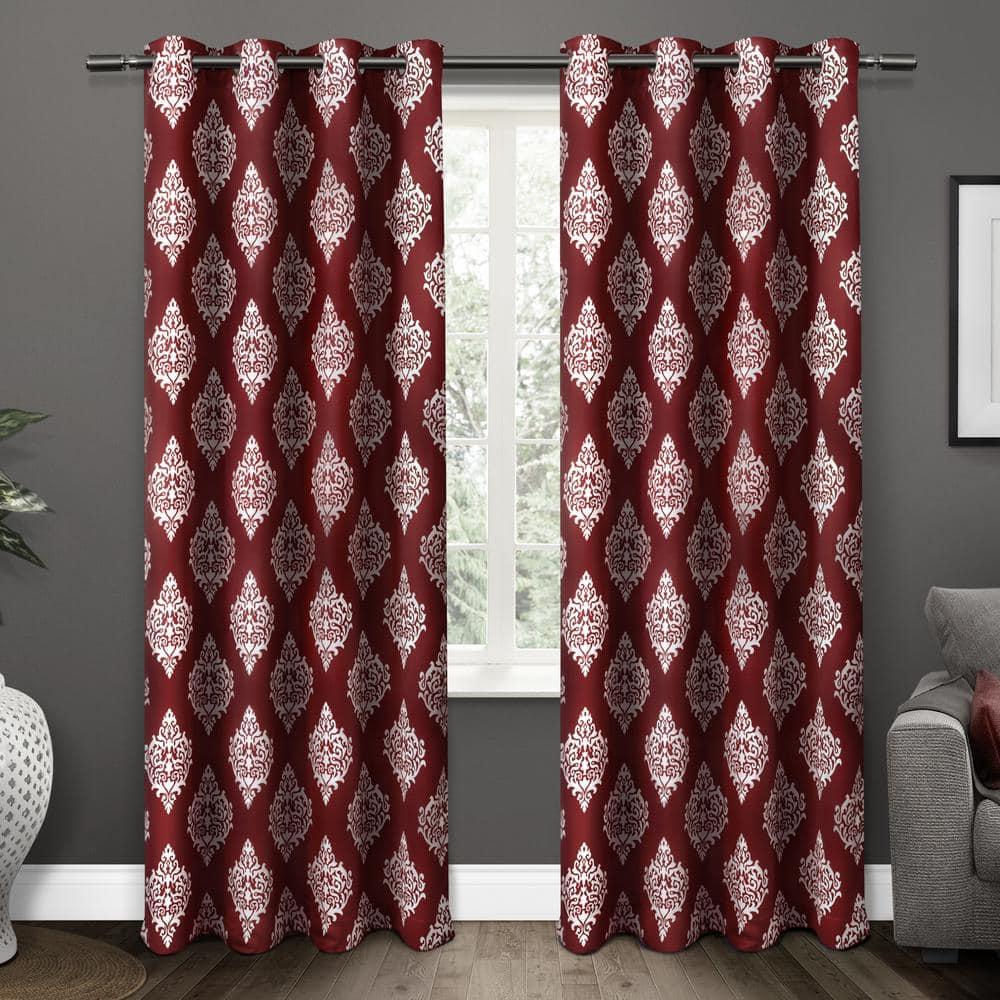 Set of 2 84"x52" Medallion Blackout Thermal Grommet Top Window Curtain Panels Burgundy: Polyester, Indoor Use