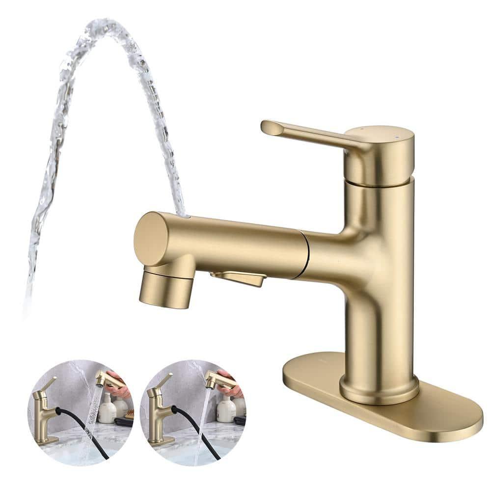 Brushed Gold Stainless Steel Single Handle Bathroom Faucet