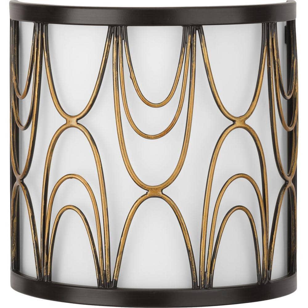 Progress Lighting Cirrine 1-Light Wall Sconce, Antique Bronze, Etched White Glass