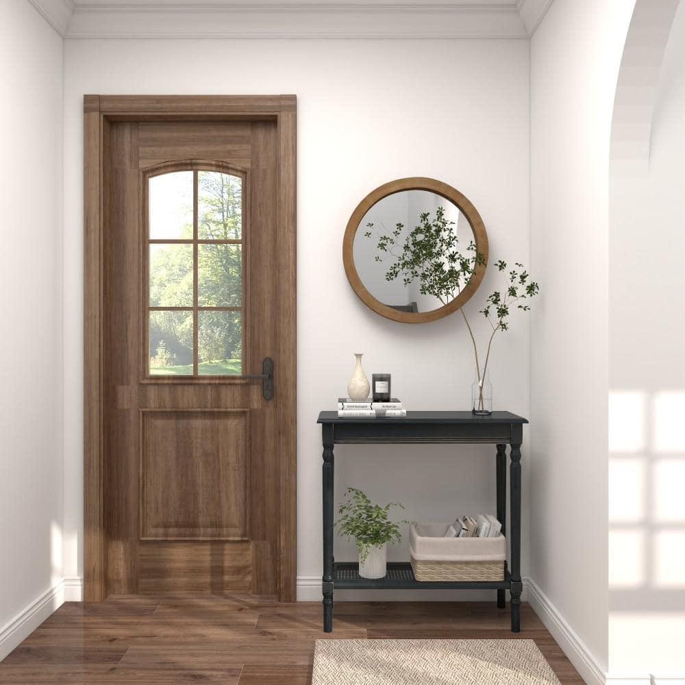24" Round Natural Brown Wood Wall Mirror