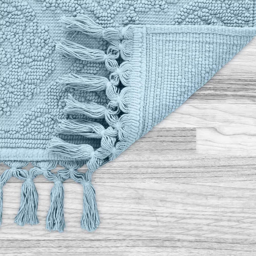 Jean Pierre Ricardo Cotton Fringe 21 x 34 in. Bath Rug, Light Blue