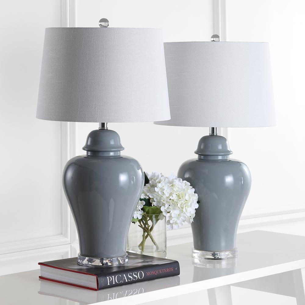 JONATHAN Y JYL4020A-SET2 Winnie 27" Ceramic Urn LED Table Lamp, Contemporary, Transitional for living room, dinning room, bedroom, office Bulb Included, Grey (Set of 2)