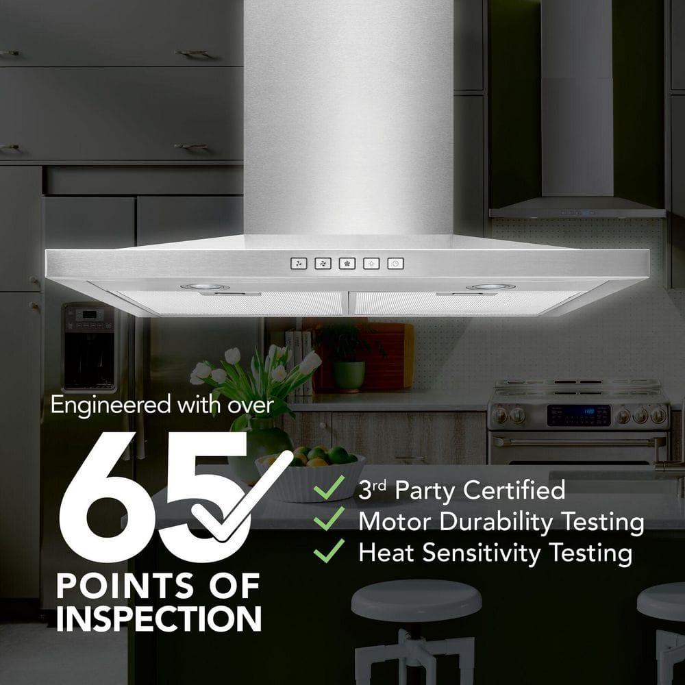 30 in. Convertible Wall Mount Low Profile Pyramidal Chimney Range Hood, 450 Max CFM, Stainless Steel