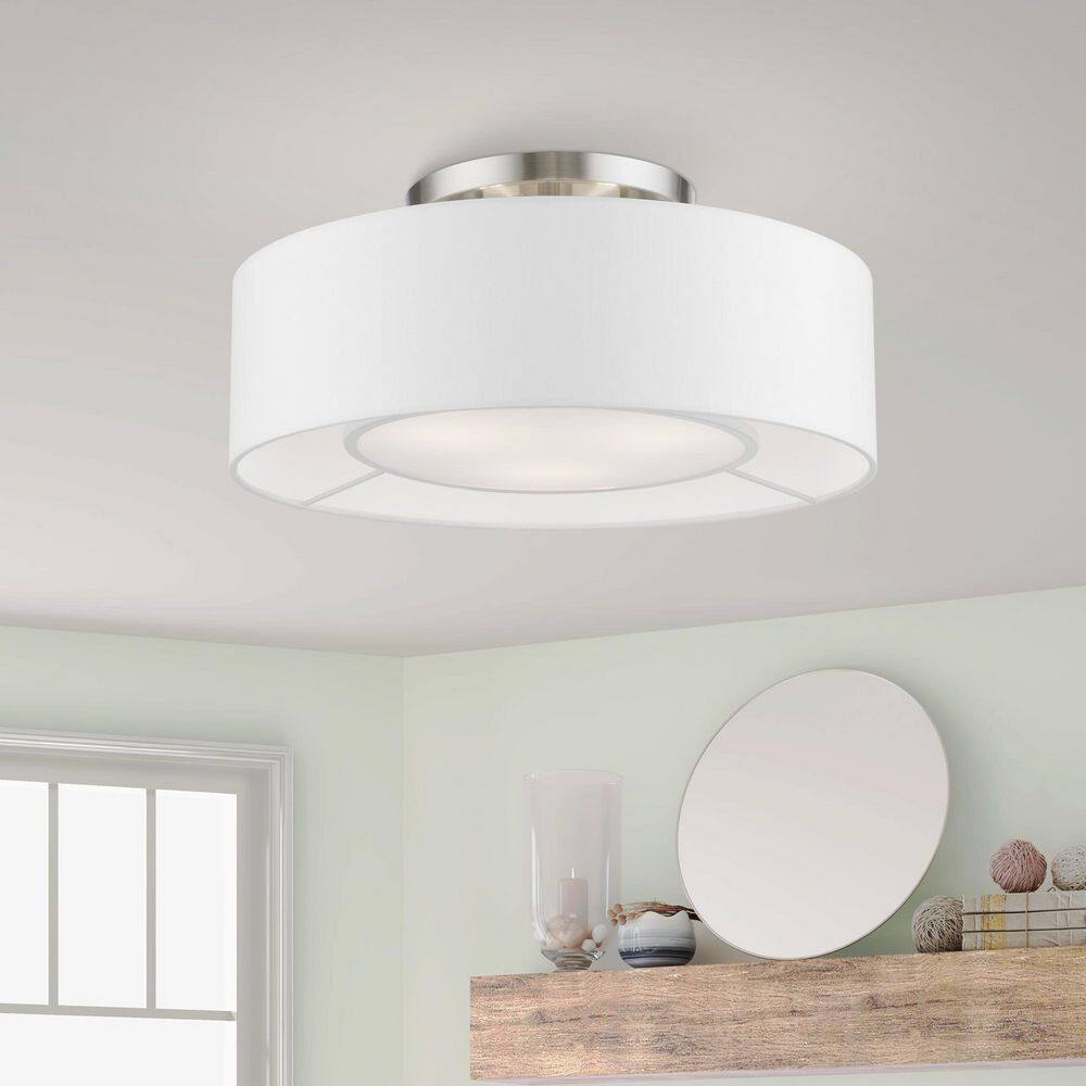 Livex Lighting Gilmore 3 - Light Semi-Flush Mount in  Brushed Nickel/Shiny White