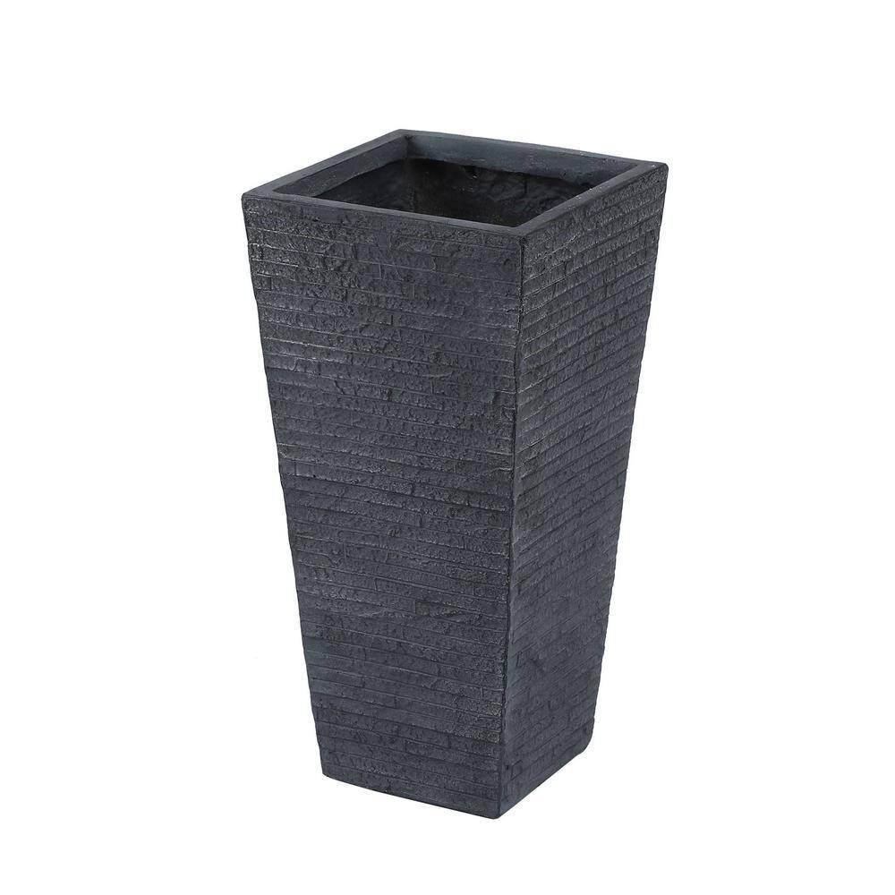 LuxenHome Set of 2 Gray Tall Tapered Square MgO Planter
