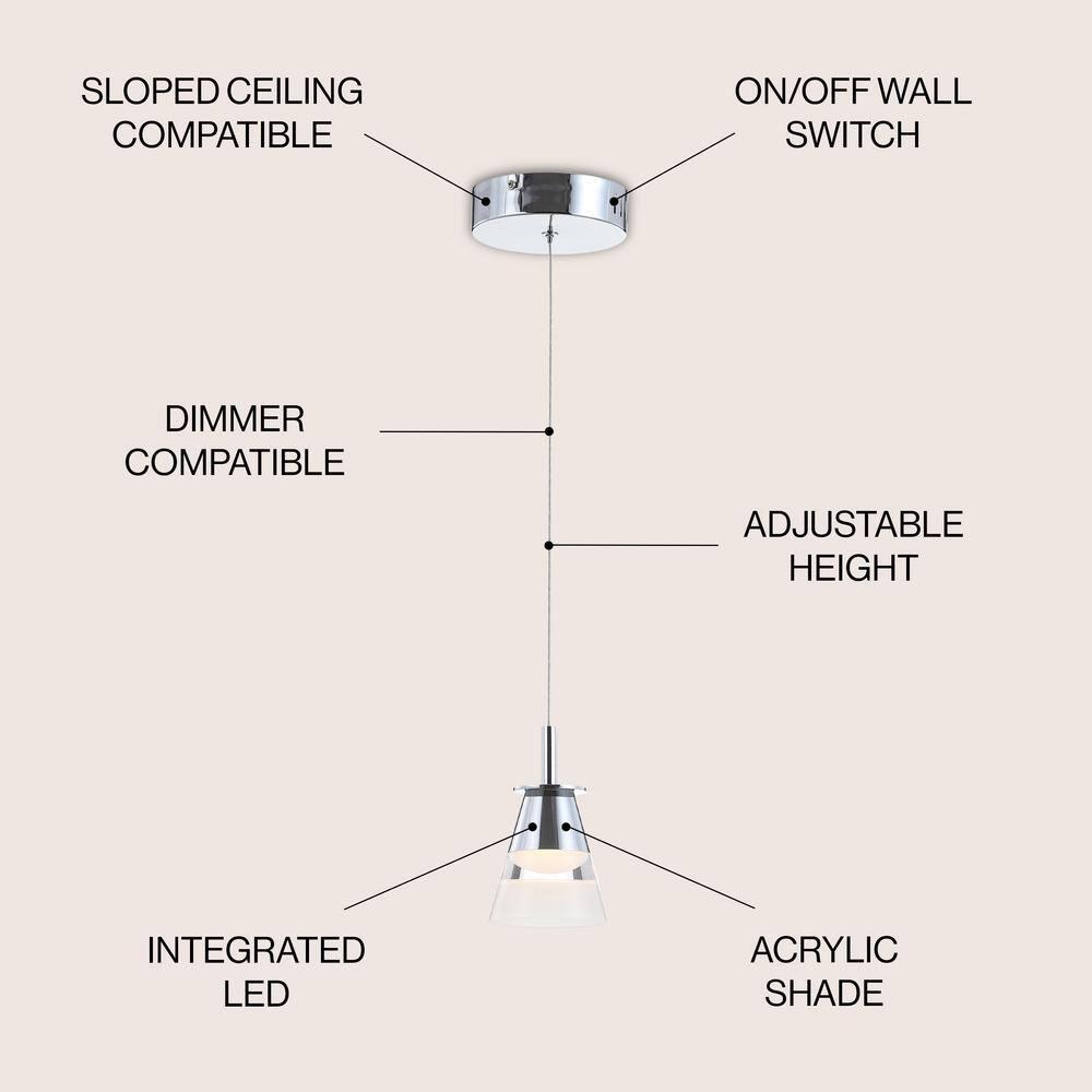 JONATHAN  Y Alain 5" Adjustable Cascading Metal Integrated Cluster Glam Chrome/White Transitional Cone Integrated LED Mini Hanging Pendant light