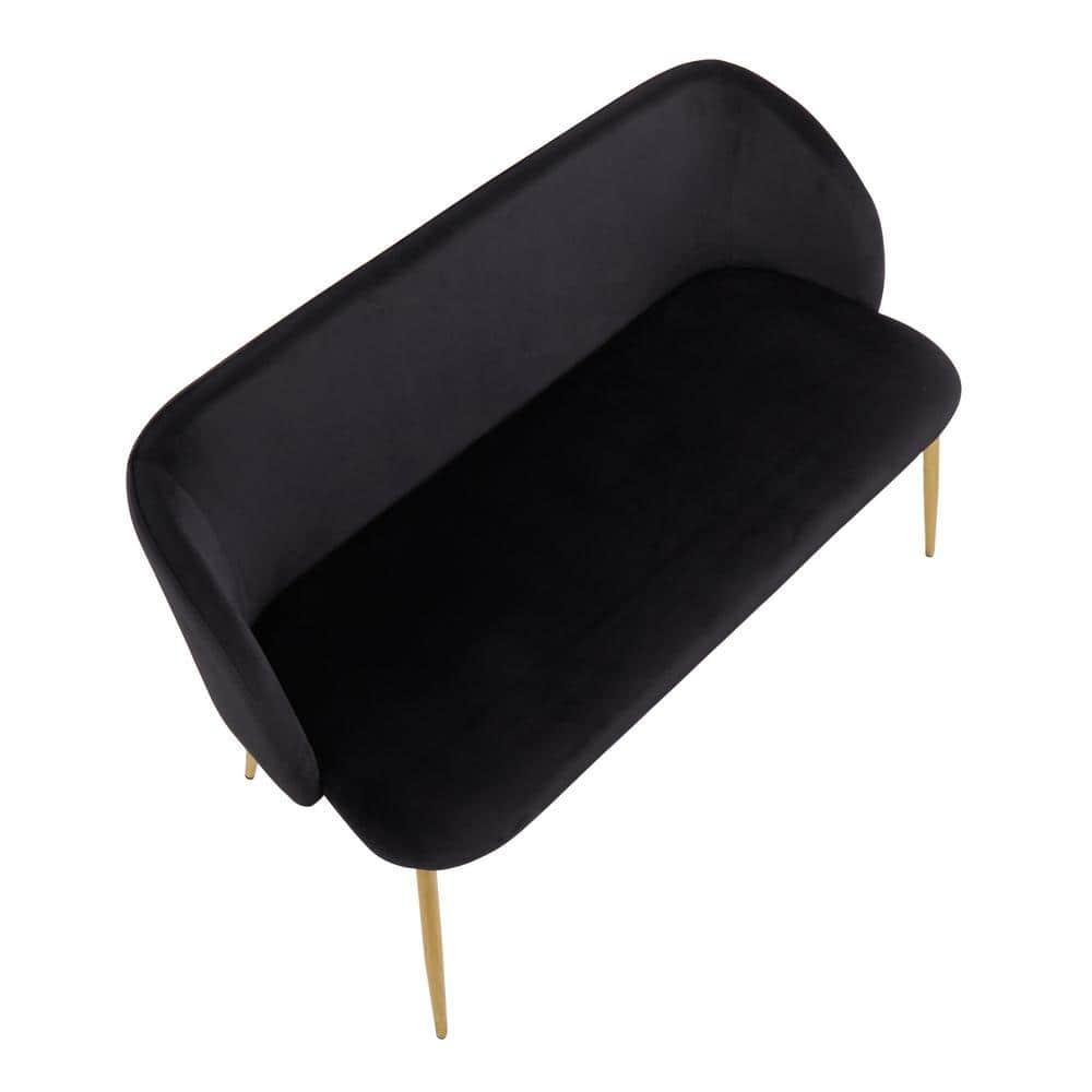 46" Fran Glam Bench Steel/Velvet Gold/Black - LumiSource: Upholstered Banquette with Padded Back