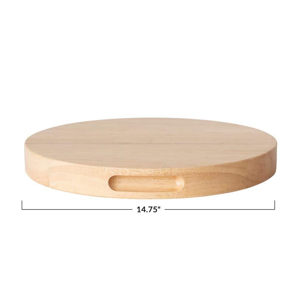 Creative Co-Op Round Rubberwood Cheese and Cutting Board with Handles, Natural