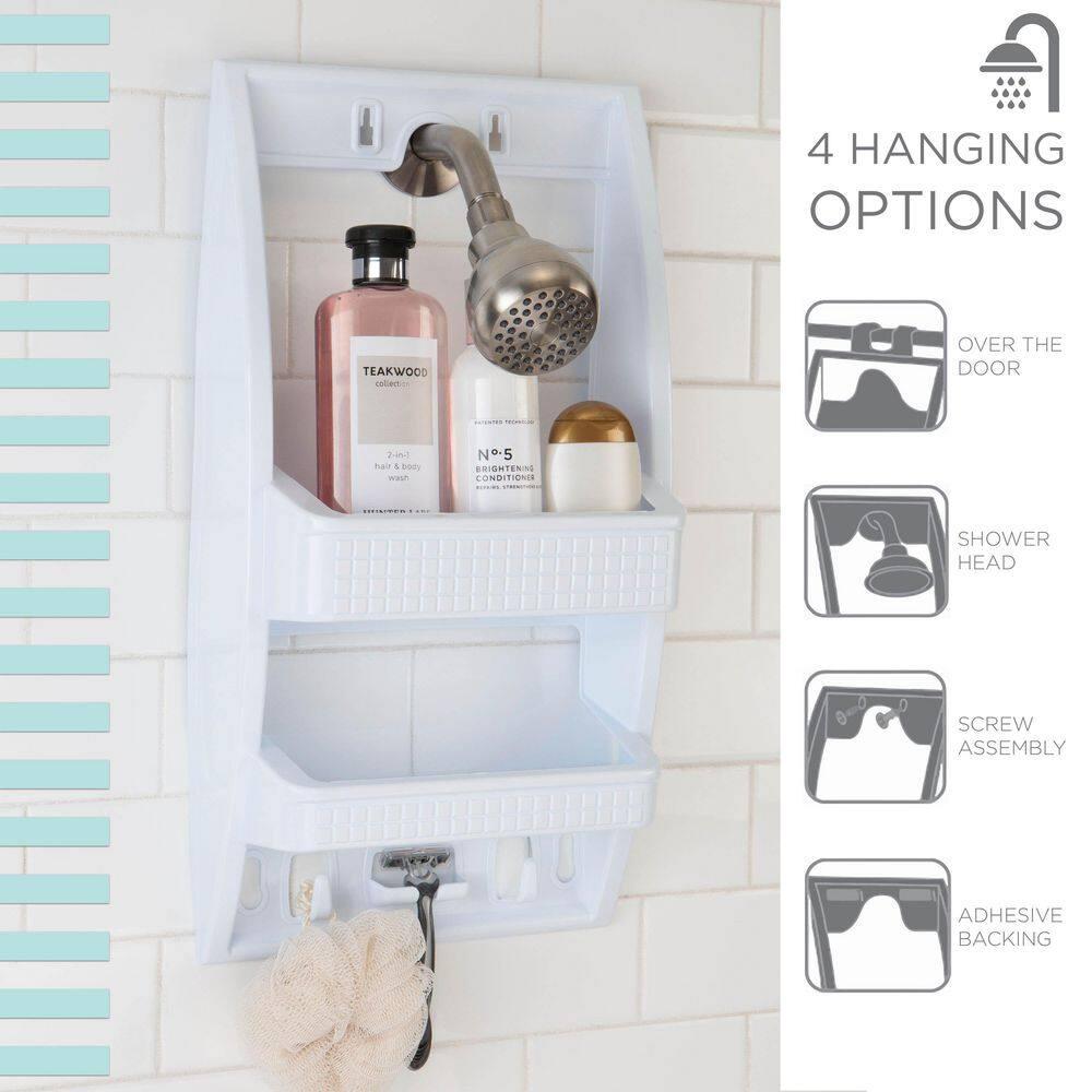 Bath Bliss Flexi Shower Caddy Shelf White: Polypropylene, Suction Mount, Bathroom Storage Organizer Rack