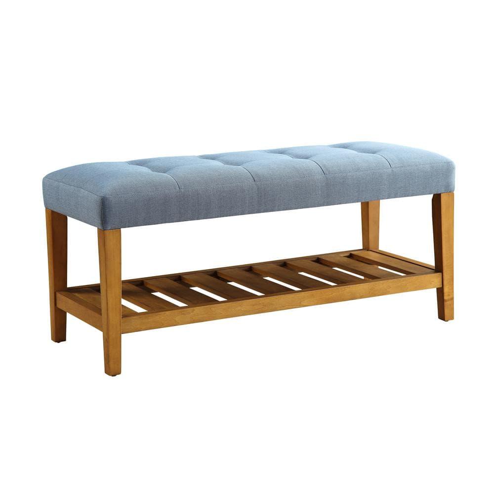 Wooden Bench Blue and Oak - Saltoro Sherpi