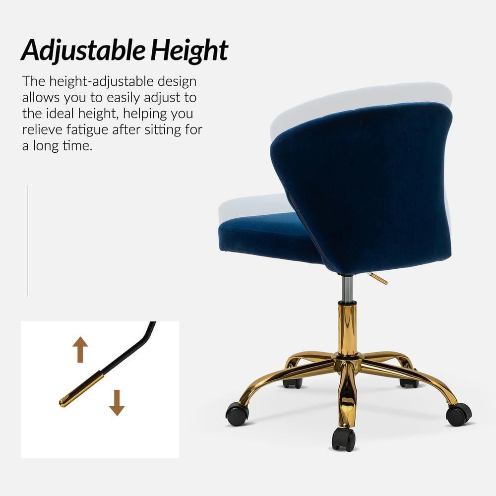 Navy Velvet Swivel Office Chair with Gold Legs, Adjustable Height Rolling Desk Chair for Vanity