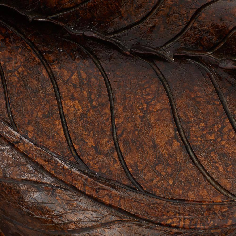 Millwood Pines Diederich Polystone Intricate Carved Leaf Bronze Decorative Bowl