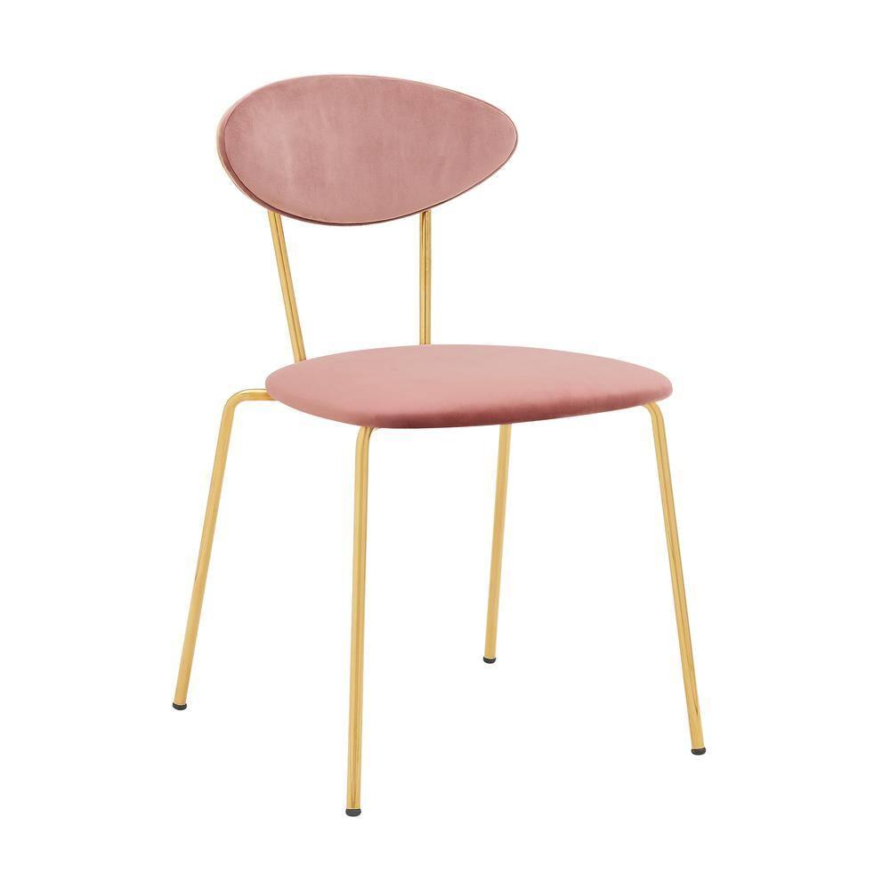Set of 2 Neo Modern Velvet and Metal Leg Dining Room Chairs Pink/Gold - Armen Living: Chrome-Plated, Foam-Filled, Armless Design