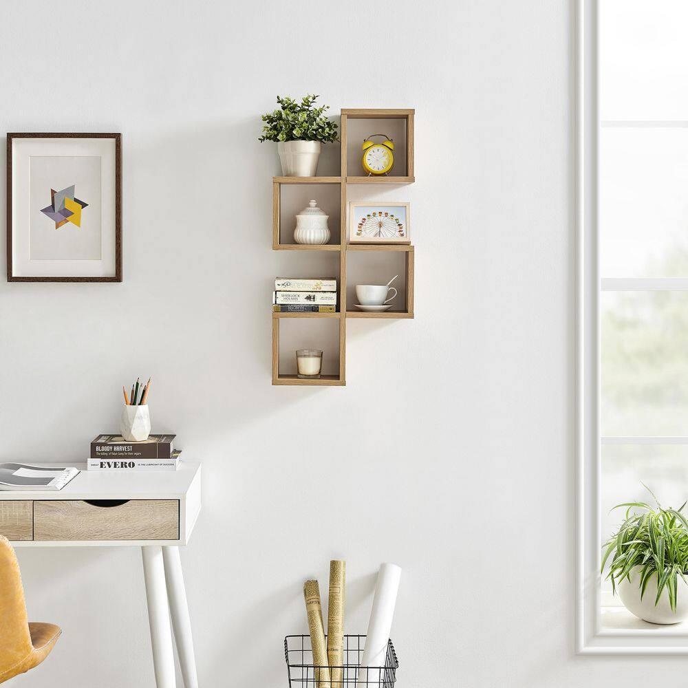 Danya B. 30" x 15.25" Cubby Chessboard Wall Shelf Chestnut - MDF, Contemporary Design, Interlocking