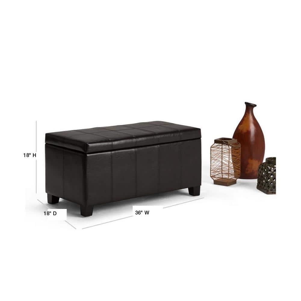 Simpli Home Dover Faux Leather Storage Bench in Tanners Brown