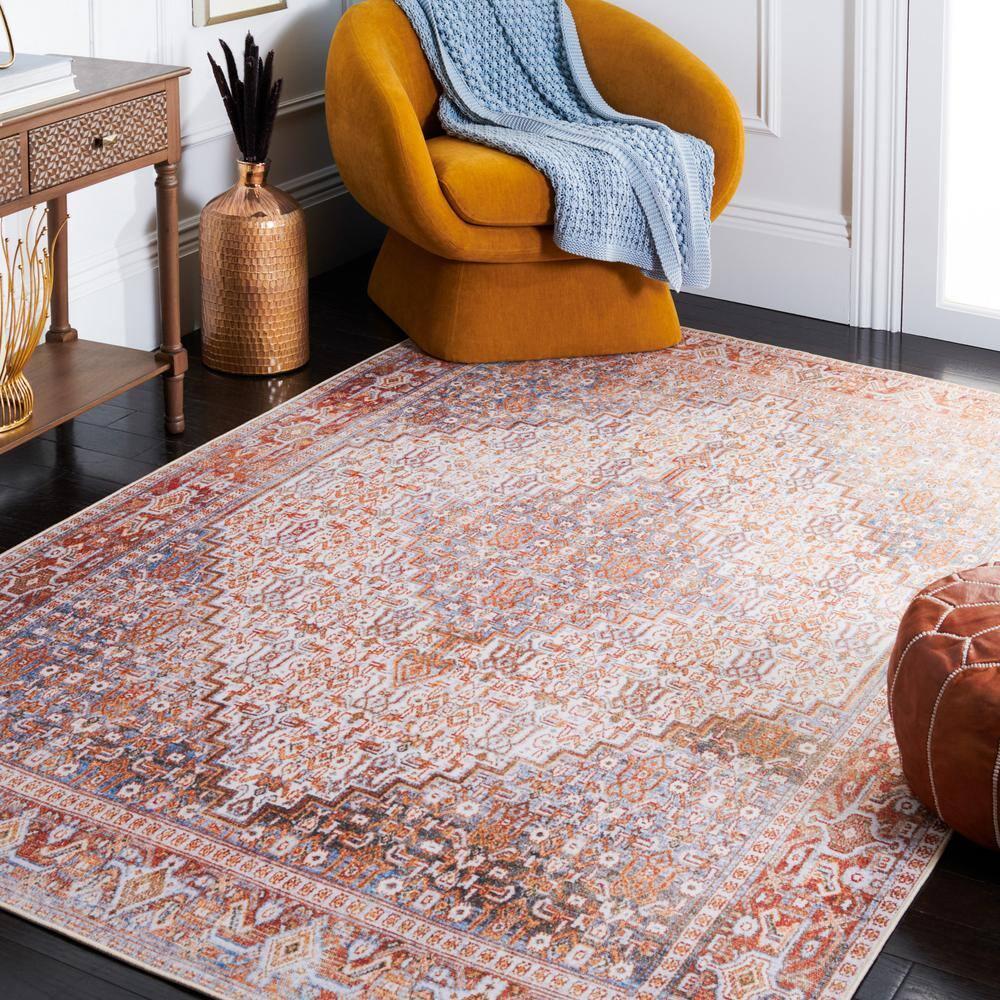 Tucson TSN166 Power Loomed Machine Washable Area Rug - Beige/Rust - 6'x6' - Safavieh.