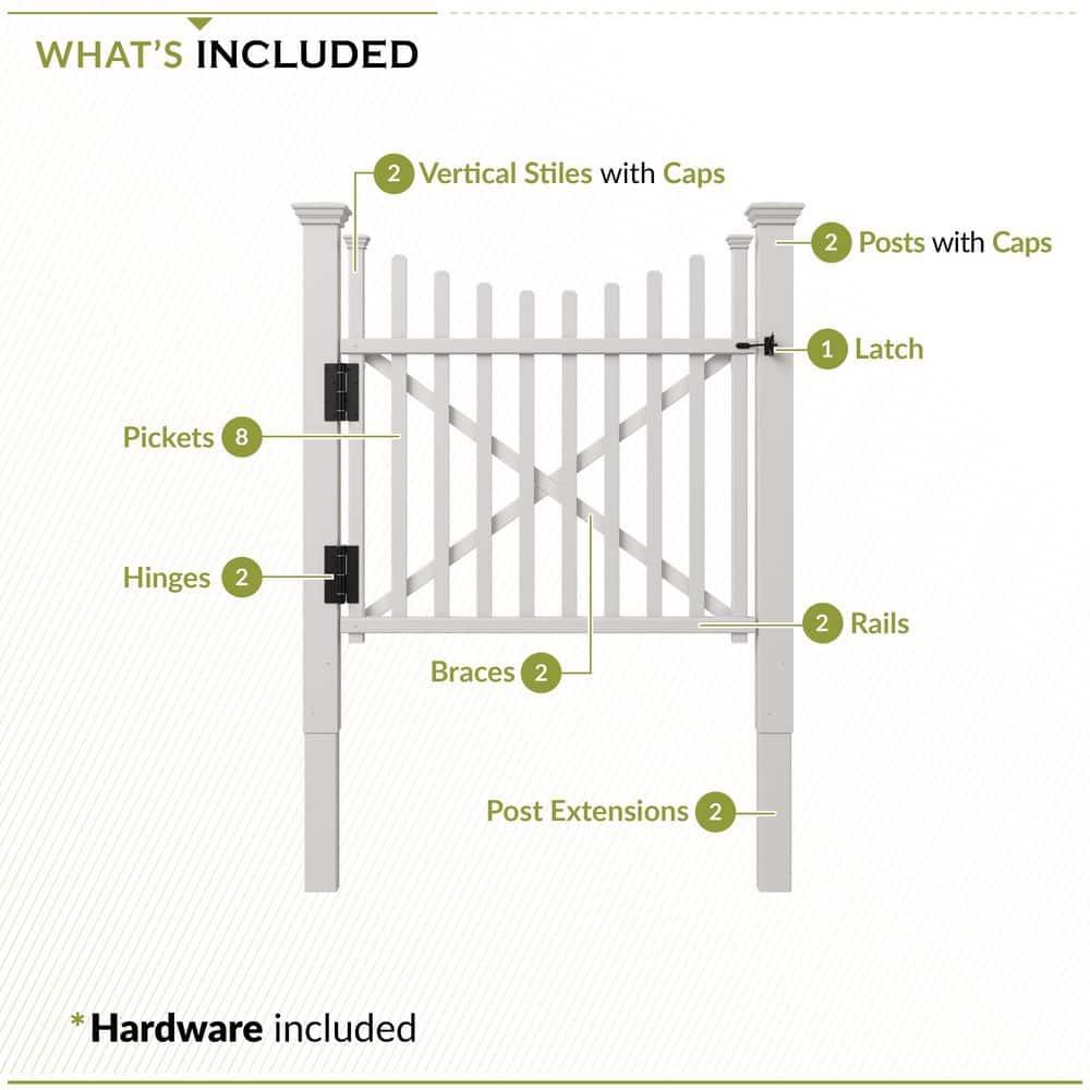 Zippity Outdoor Products 3.8ft H x 4.1ft W (1 Gate) Zippity Manchester Gate Kit, White Vinyl Picket Fence Gate Kit for Manchester Fence Panels, Gate for Backyard, Patio, Outdoor, & Garden Fence, ZP19019