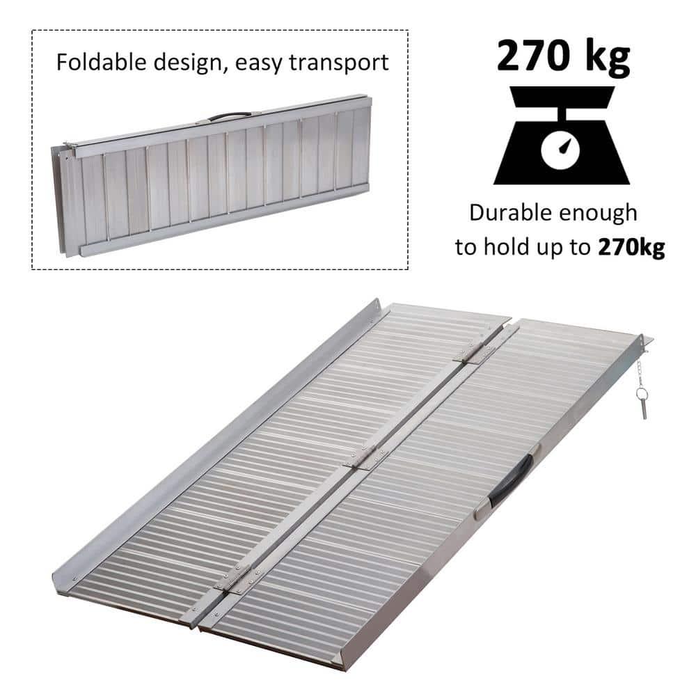 HOMCOM Textured Aluminum Portable Wheelchair Ramp for Home, Steps, Doorways, Foldable Handicap Ramp 4', Threshold Ramp with Durability for Strong Load-Bearing