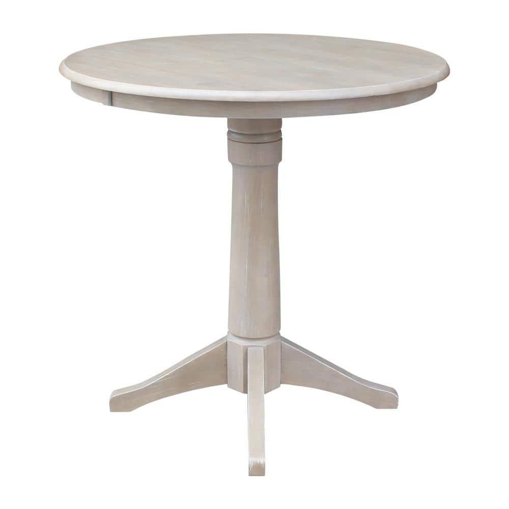 Round Top 36" x 36" Solid Wood Pedestal Dining Table in Washed Gray Taupe