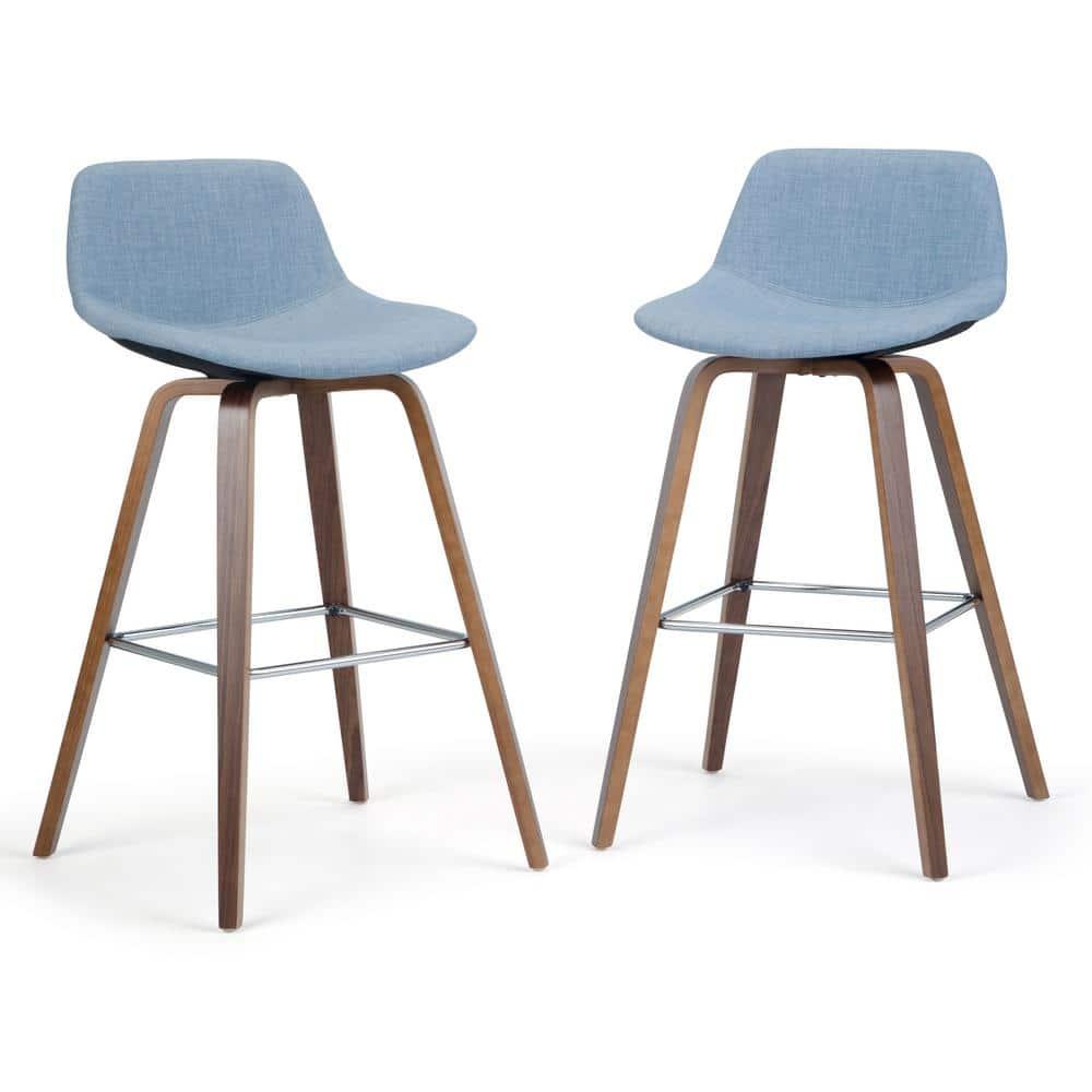 Simpli Home Randolph Upholstered Bentwood Mid-Century Modern Bar & Counter Stool with Chrome Footrest (Set of 2)