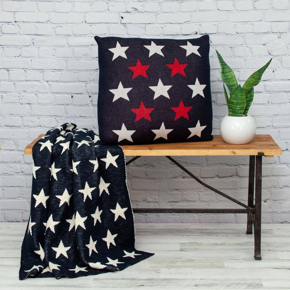 Parkland Collection 20x20" Stars Cotton Throw Pillow in Navy Blue/Red