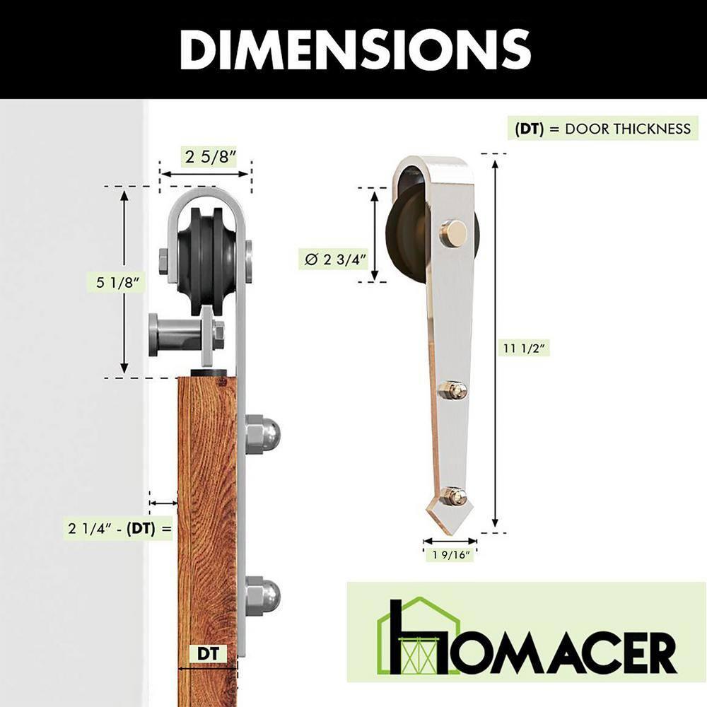 Homacer Brushed Nickel Arrow Design Non-Bypass Single Track Two Door Hardware Kit( Door Not Included)