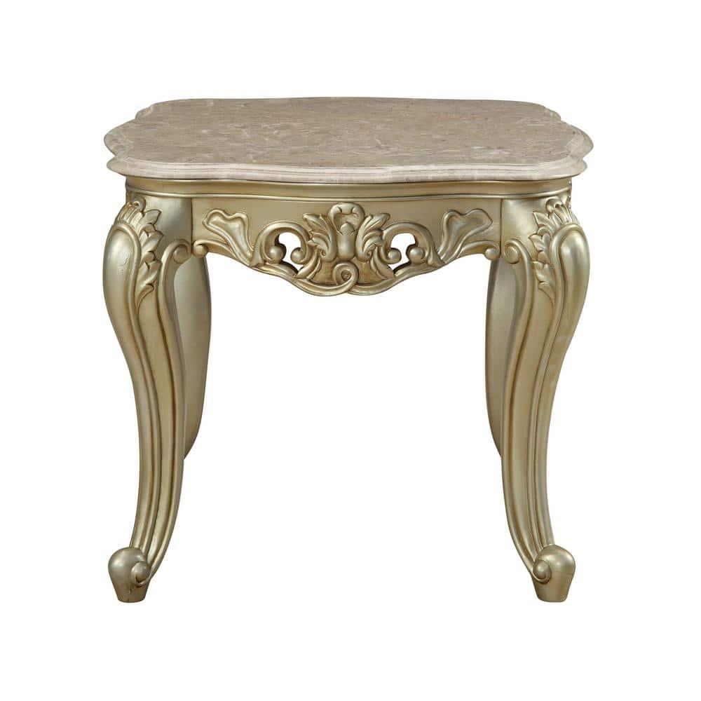 HomeStock End Table W/Marble Top, Marble & Baroque Bliss White