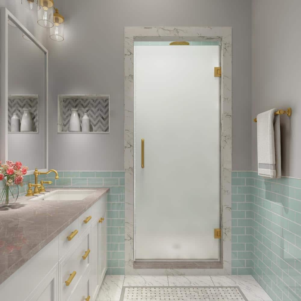 Aston Kinkade XL 29.75" - 30.25" W x 80" H Hinged Frameless Shower Door with Ultra-Bright Frosted Glass SDR997FRUW-BG-3080