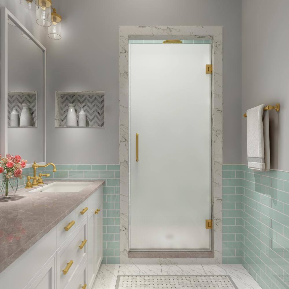 Kinkade XL 37.25" - 37.75" W x 80" HHinged Frameless Shower Door with Ultra-Bright Frosted Glass