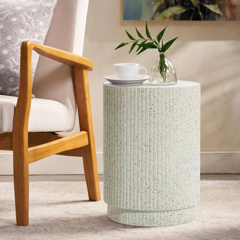 LuxenHome Ivory White Cement Round Outdoor Side Table