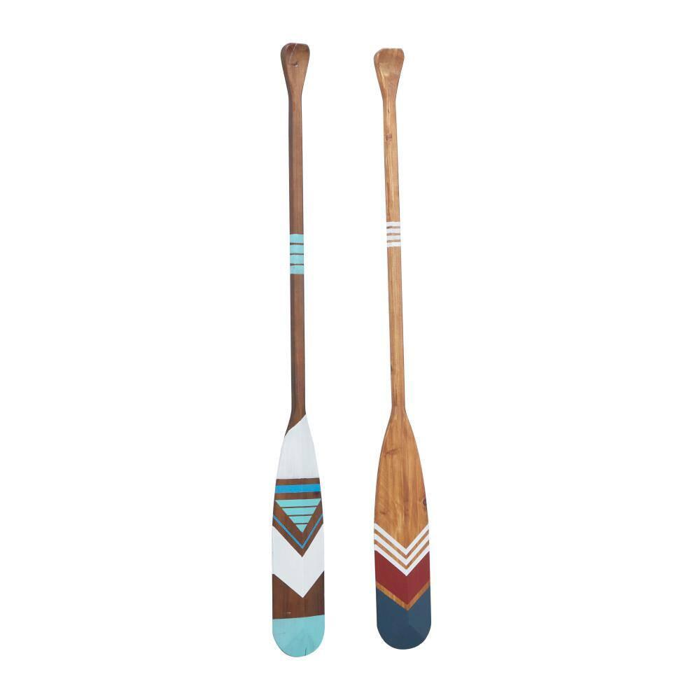 DecMode Multi Colored Wood Novelty Canoe Oar Paddle Wall Decor with Arrow and Stripe Patterns (2 Count)