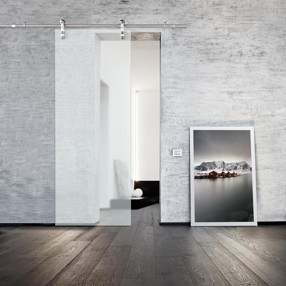 Renin 37'' x 84'' Hollow Glass with Installation Hardware Kit Barn Door