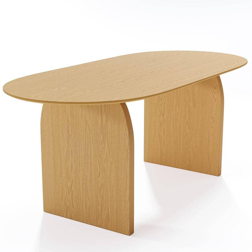 Dovelina 67" Oval Dining Table Mid-Century Rustic Kitchen Table for Dining Room, Natural Wood